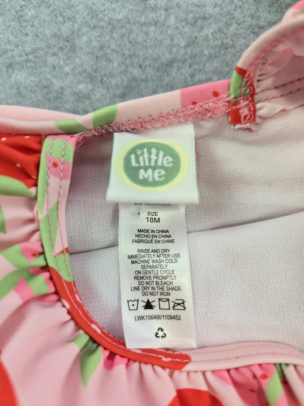 NWT Little Me Strawberry Print Ruffle Two-Piece Girls Swimsuit - Pink & Red 18M